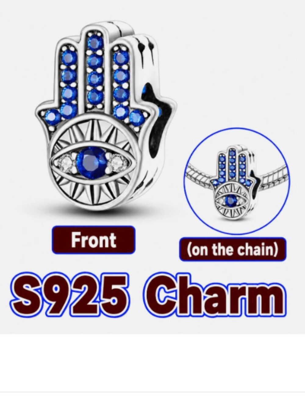 S925 Sterling Silver Evil Eye Hamsa Hand Pendant Charm Necklace Palm Bracelet